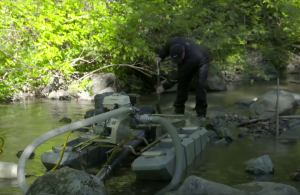 A recreational suction dredge mining operations in a Washington stream